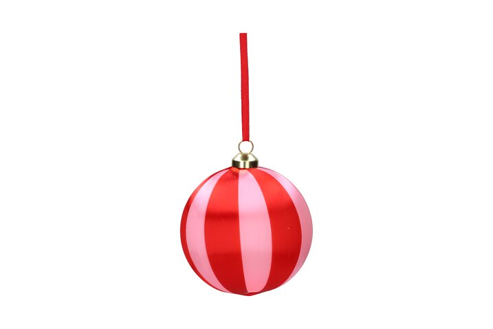 Boule de Noël 8 cm Rayures - Rose & Rouge