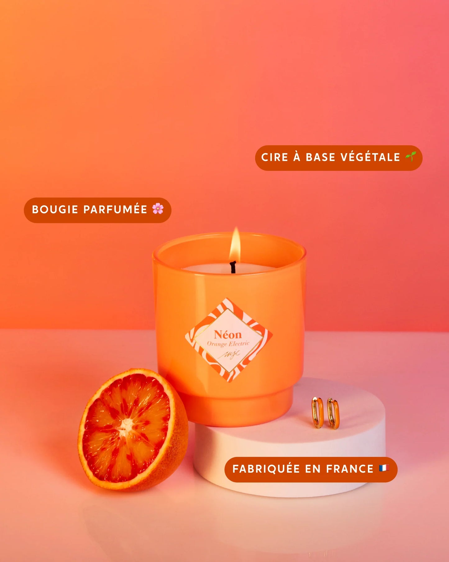 Bougie Bijou Néon Boucles d'Oreilles - Orange Electric