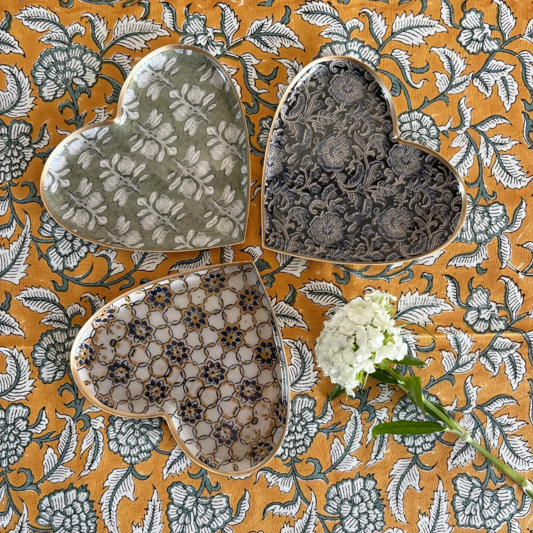 Plateau Metal Coeur - Kalamkari bleu
