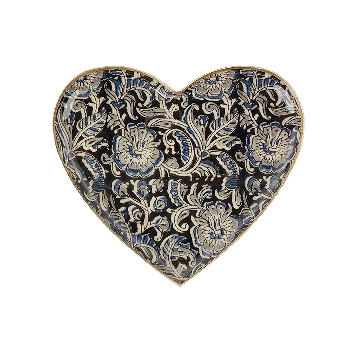 Plateau Metal Coeur - Kalamkari bleu