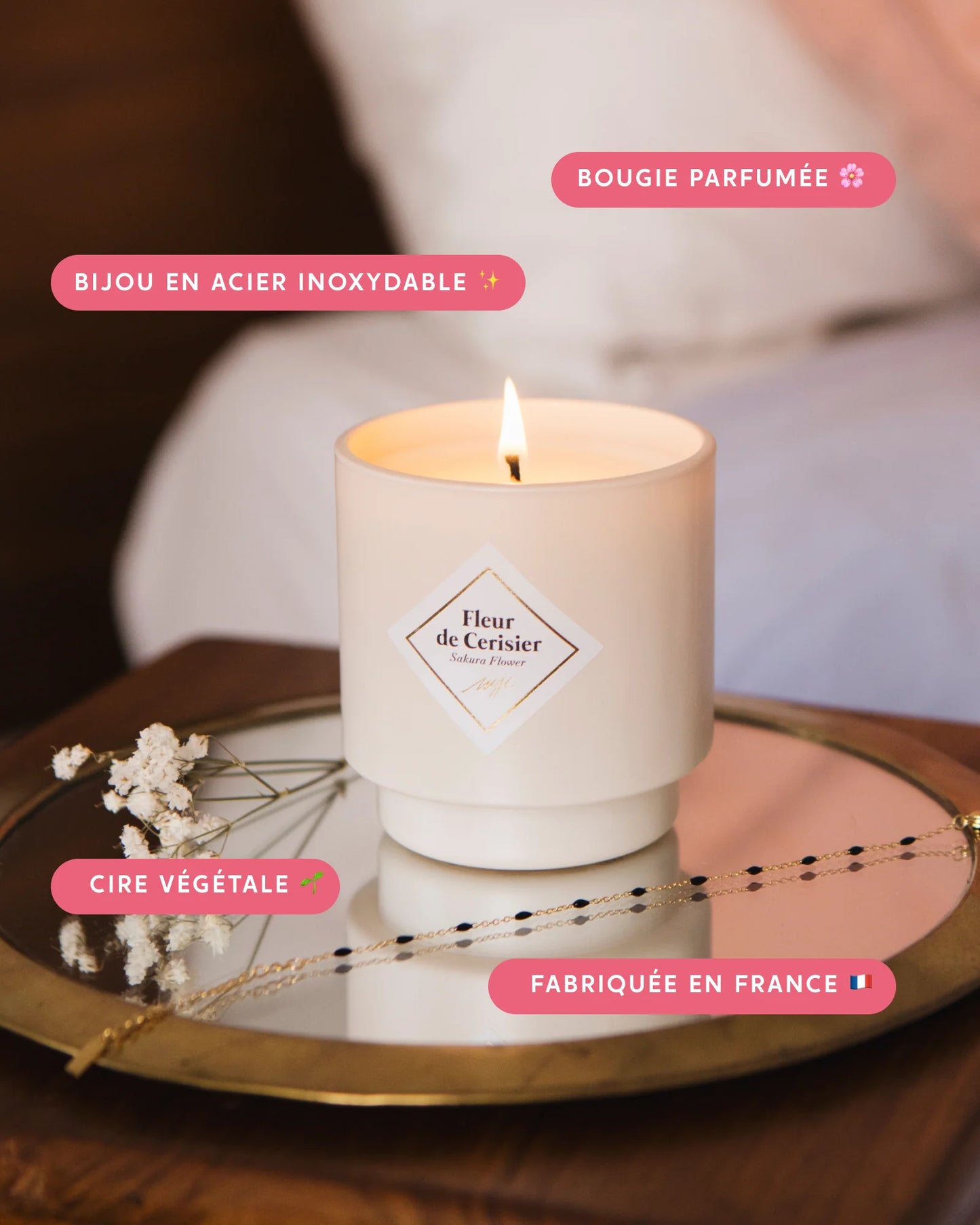 Bougie Bijou Fleur de Cerisier - bracelet perles