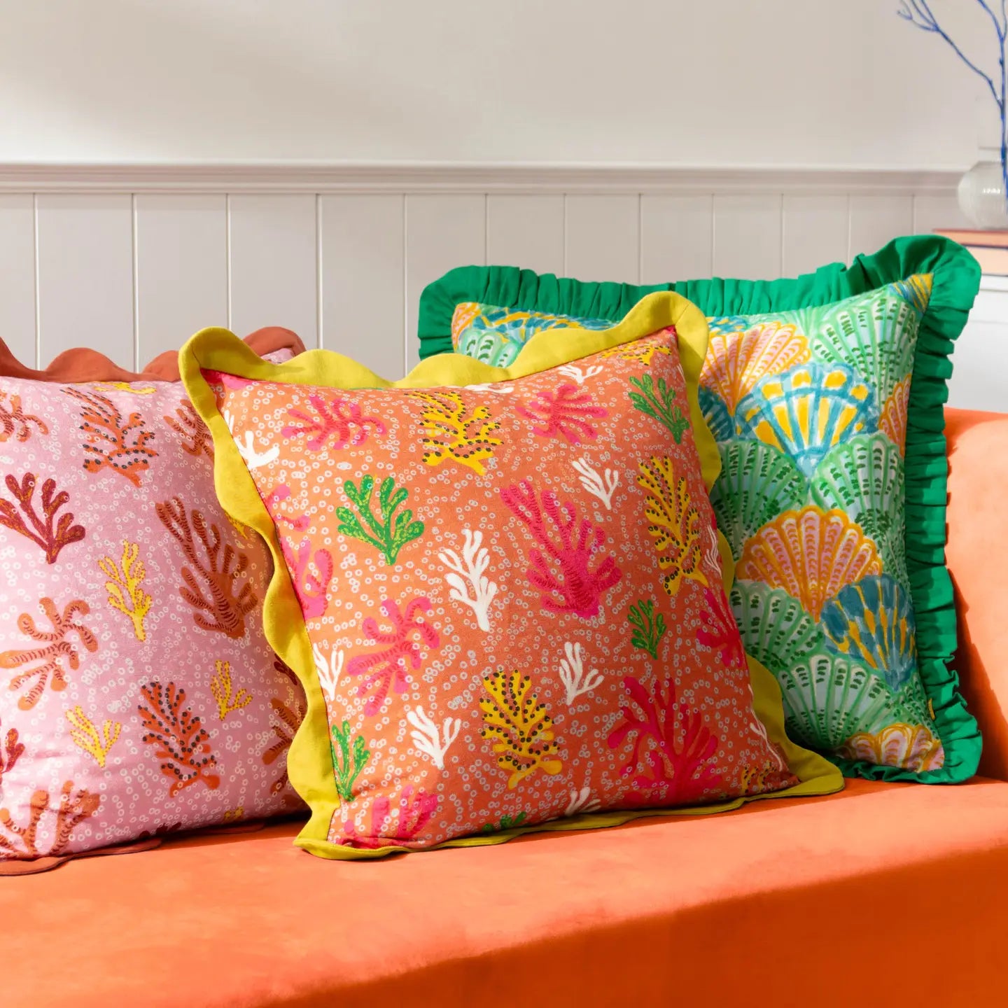 Coussin carre 50 x 50 cm - Festonné Coral Sandy Pink