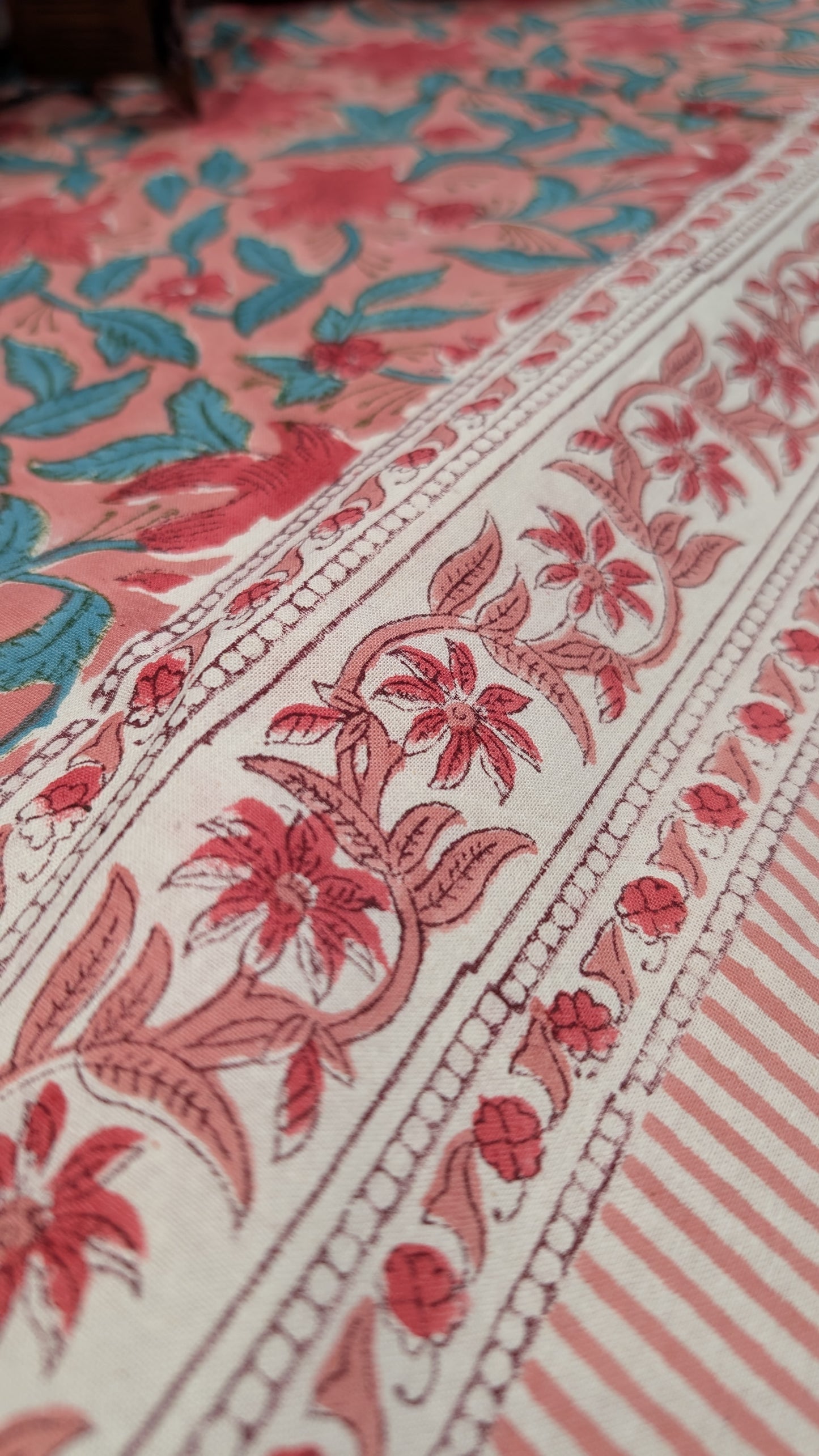 Nappe « Une Rose » en coton imprimé blockprint