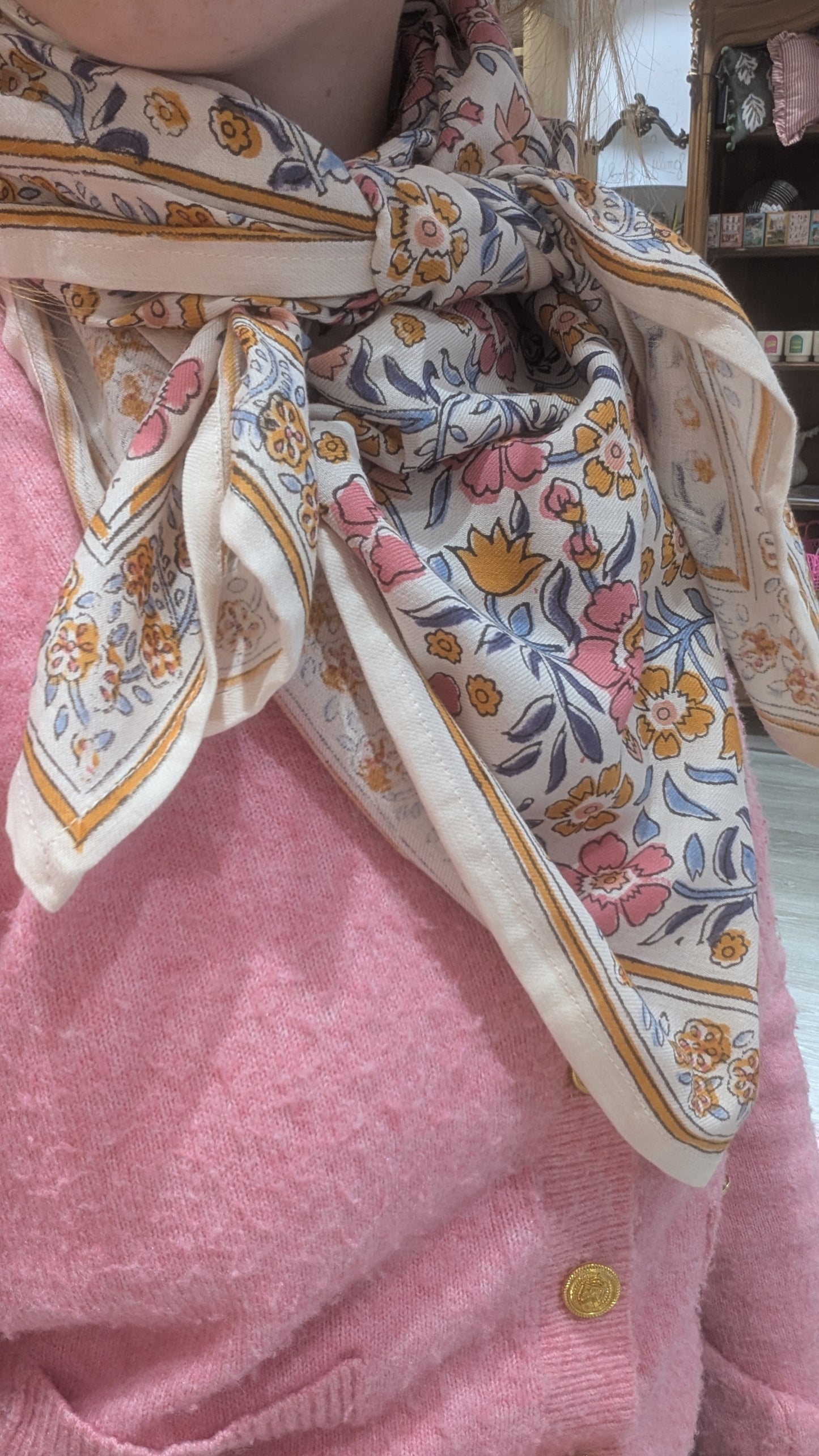 Foulard - Grand format - Blanc & Orange/Rose
