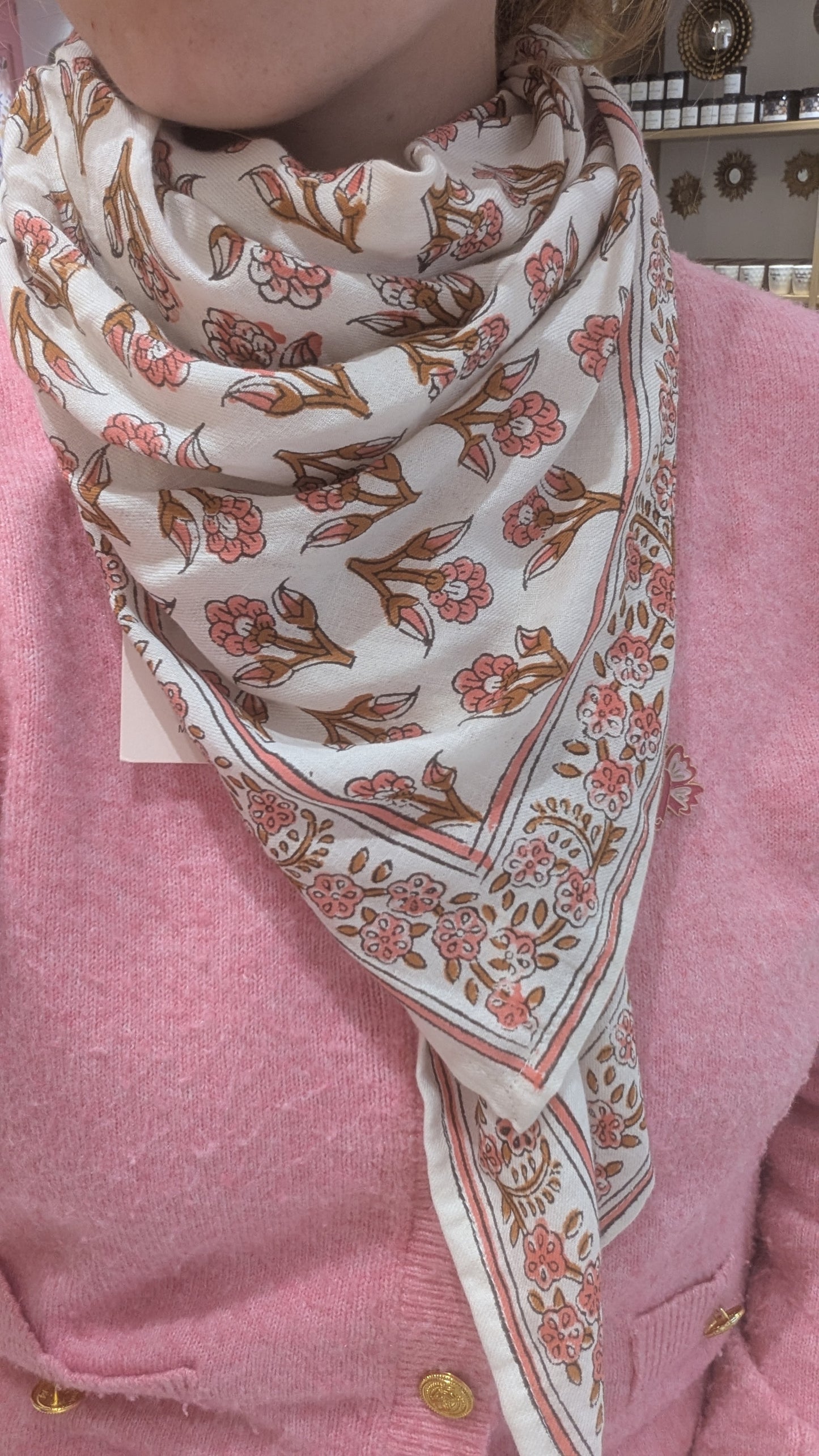 Foulard - Petit format - Blanc & Rose