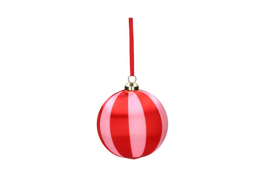 Boule de Noël 8 cm Rayures - Rose & Rouge