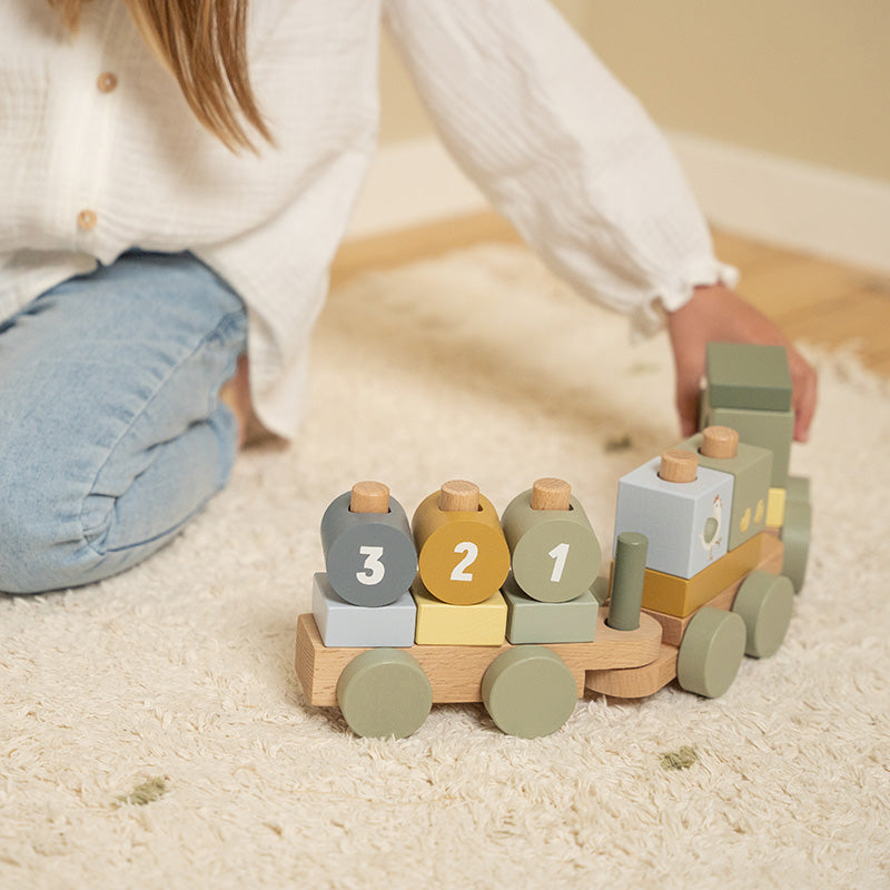 Train à blocs Little Dutch – Jouet d’éveil 2-en-1 à empiler & imaginer - Ferme