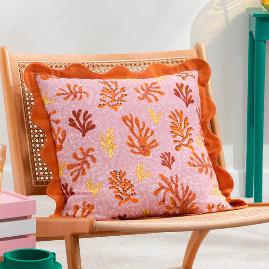Coussin carre 50 x 50 cm - Festonné Coral Sandy Pink