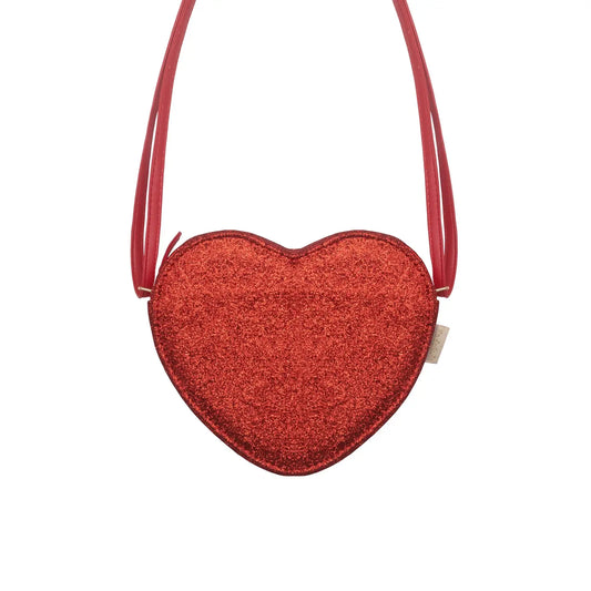 Sac à paillettes en forme de coeur rouge