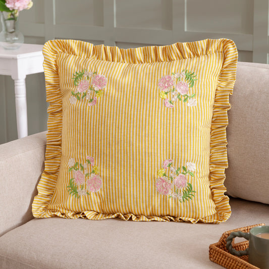 Coussin carre 50x50 cm - Volants Brodé Martha Jaune