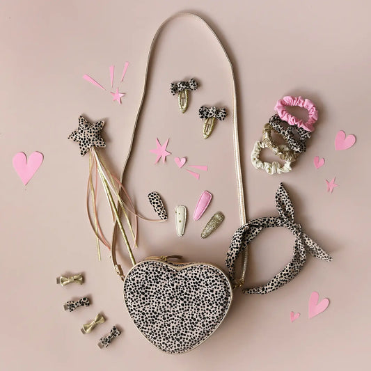 Sac à paillettes en forme de coeur Léopard