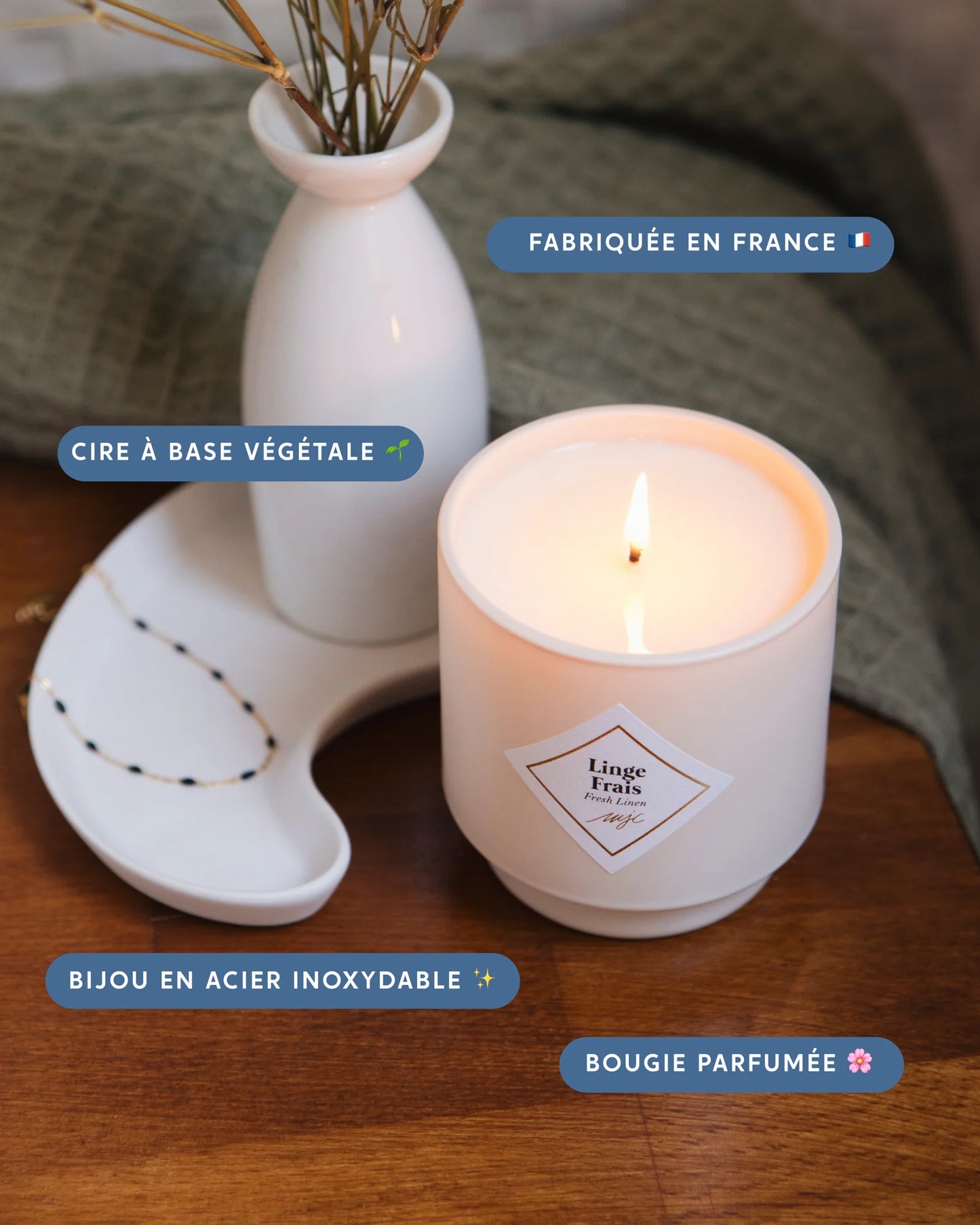 Bougie Bijou Linge Frais - bracelet perles