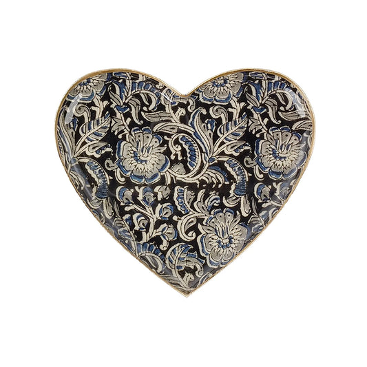 Plateau Metal Coeur - Kalamkari bleu
