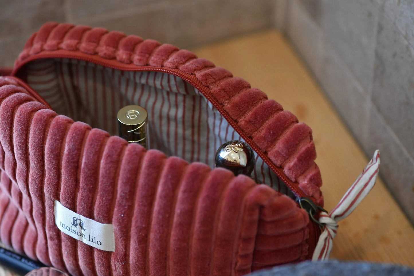 Trousse de toilette - velours terre de sienne