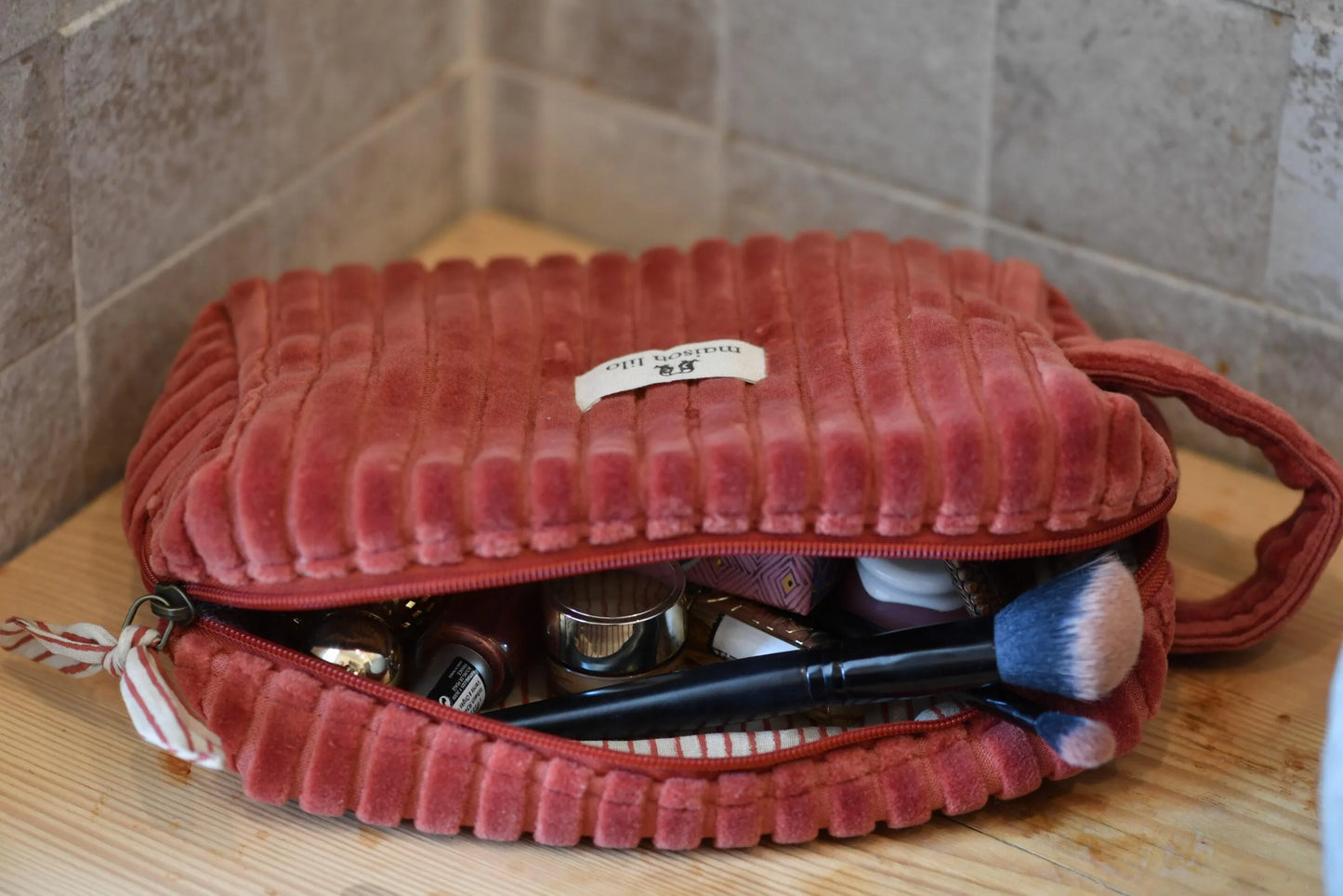 Trousse de toilette - velours terre de sienne