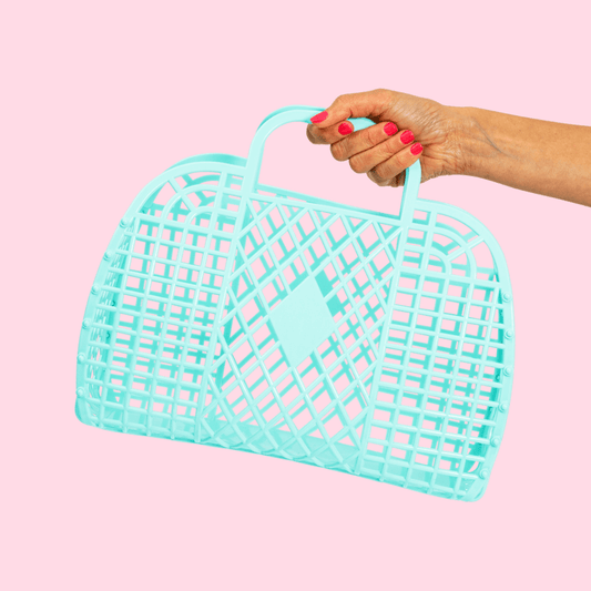 Large Retro Basket - Bleu Turquoise