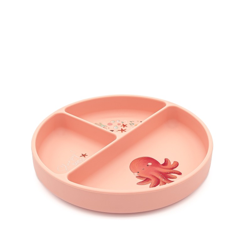 Assiette avec ventouse en silicone - Slurpy la pieuvre