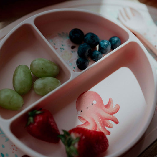 Assiette avec ventouse en silicone - Slurpy la pieuvre
