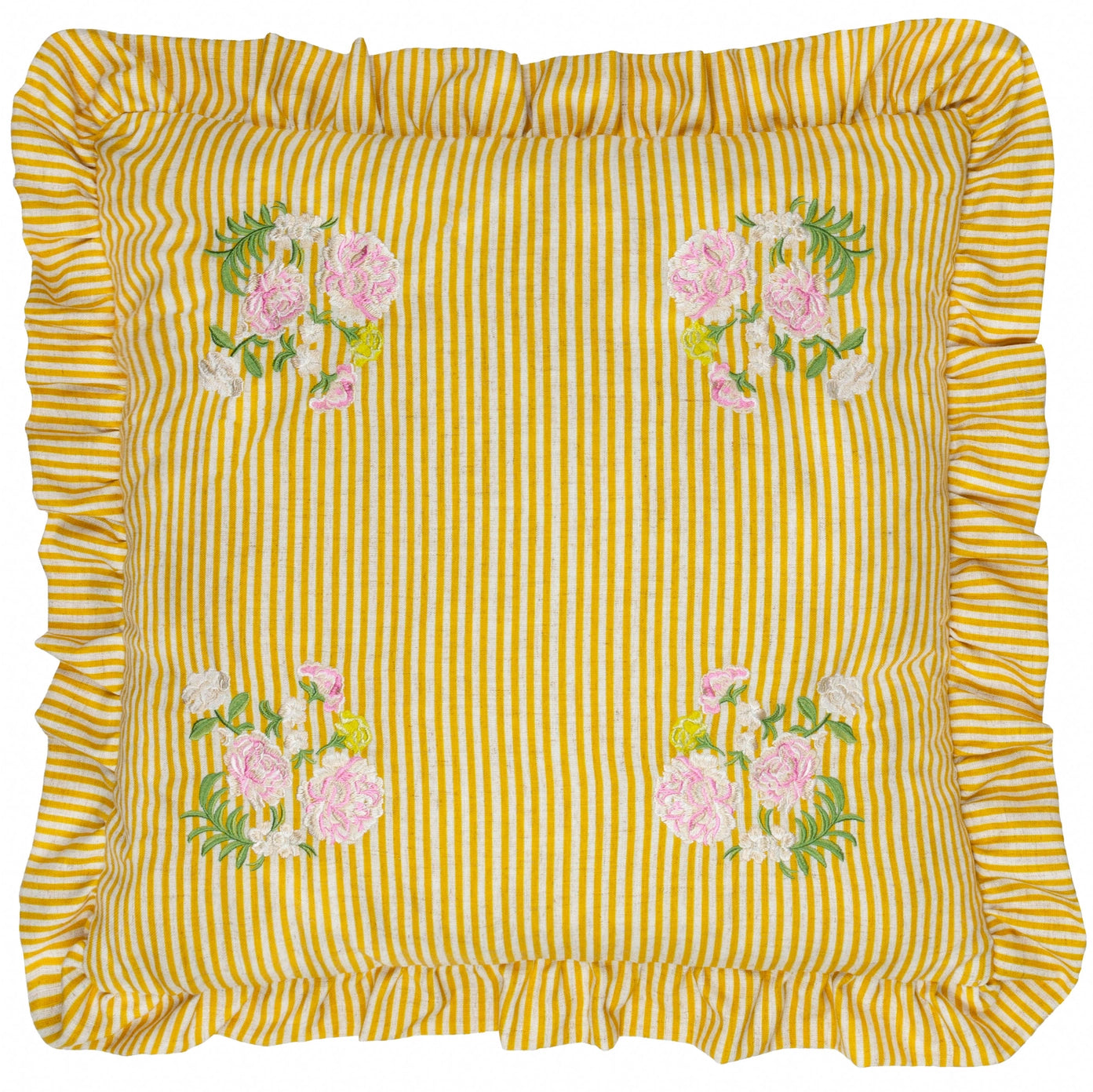 Coussin carre 50x50 cm - Volants Brodé Martha Jaune