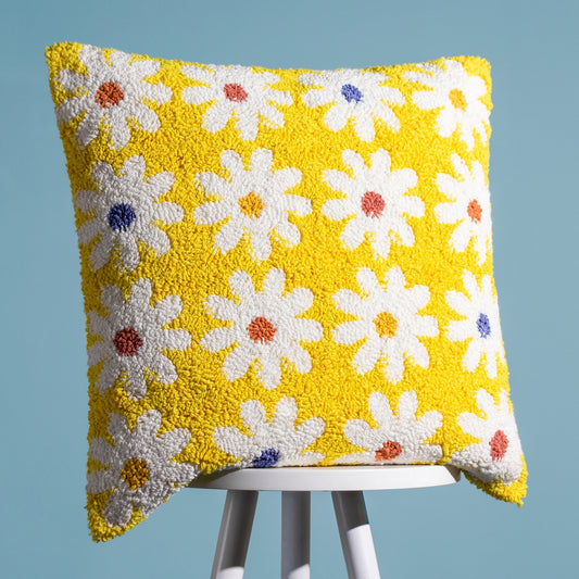 Coussin en tricot carré 45x45cm - Pâquerettes