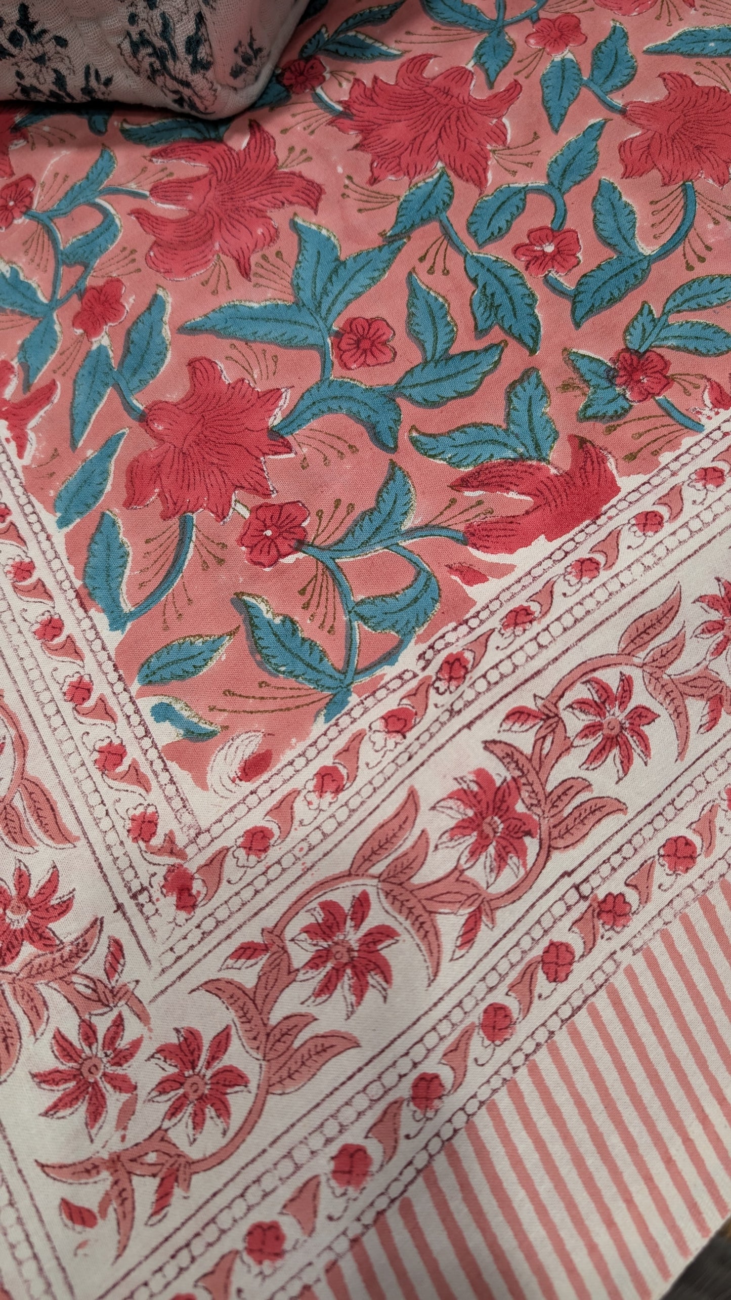Nappe « Une Rose » en coton imprimé blockprint