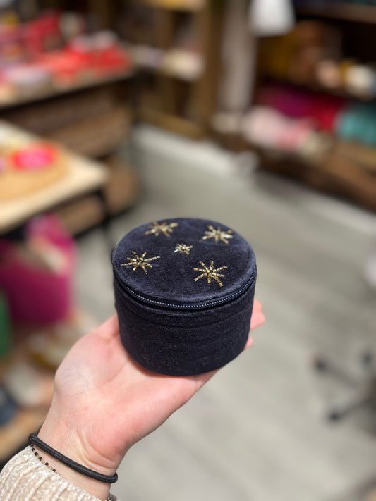 Boîte à Bijoux en Velours avec Perles – Ronde Bleu | Maison LILO