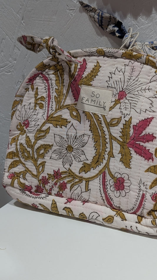 Trousse Matelassée Maquillage - Blanc, Vert & Rose