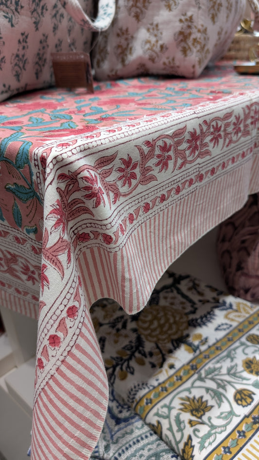 Nappe « Une Rose » en coton imprimé blockprint