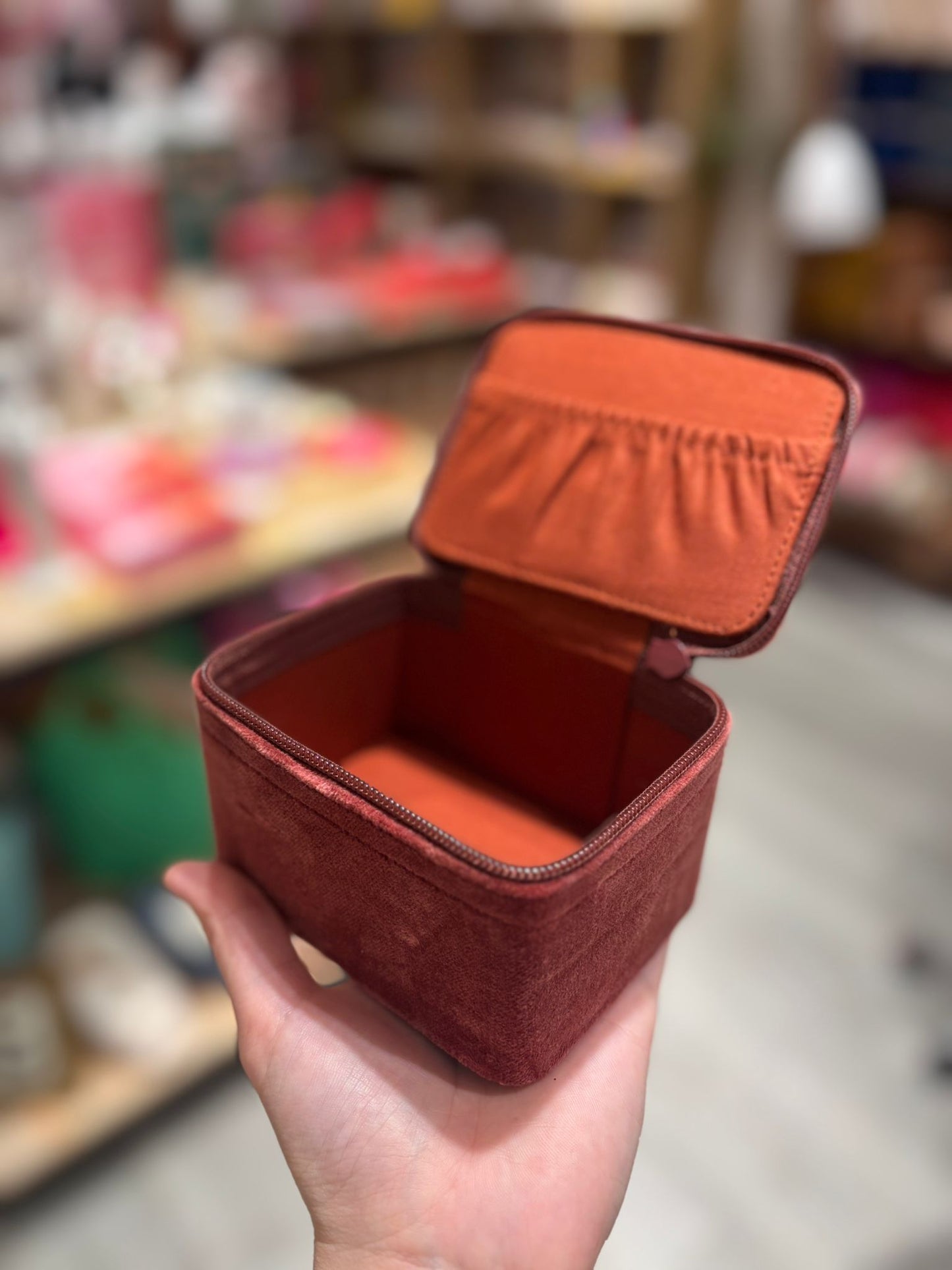 Boîte à Bijoux en Velours avec Perles – Rectangulaire Orange | Maison LILO