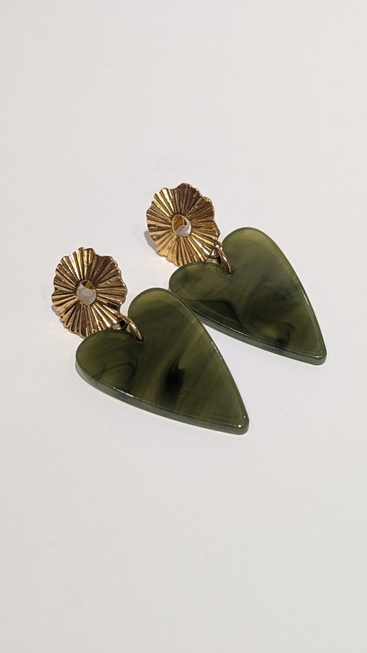 Boucles d'oreilles - Coeur Vert