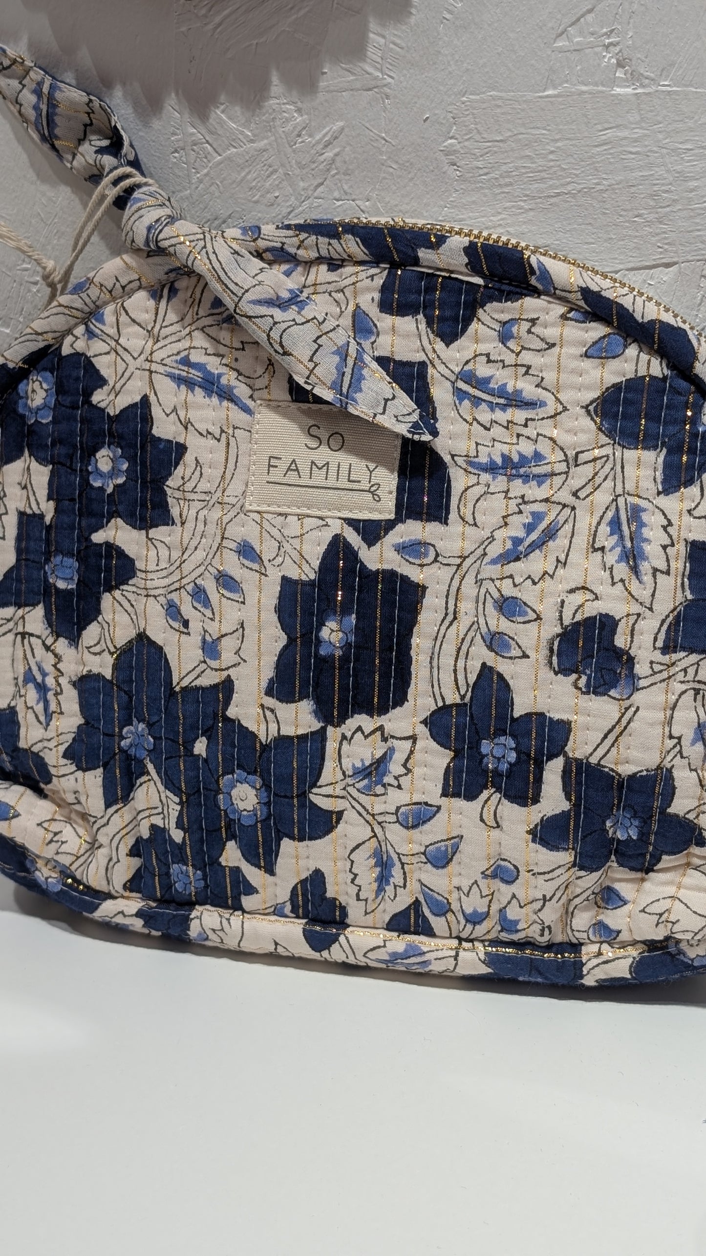 Trousse Matelassée Maquillage - Bleu & Blanc