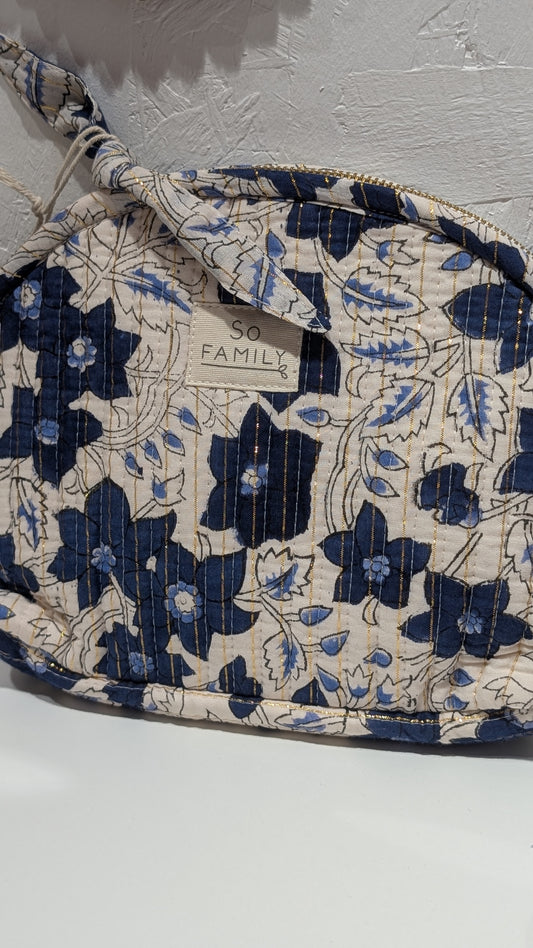 Trousse Matelassée Maquillage - Bleu & Blanc