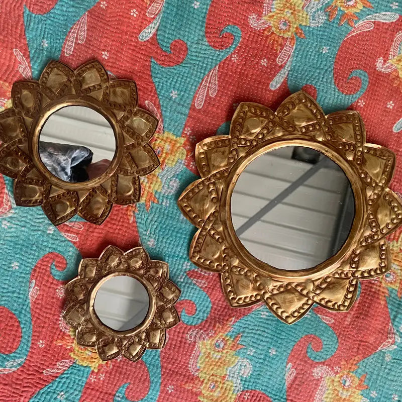 Miroir métal doré - Ibiza 13cm