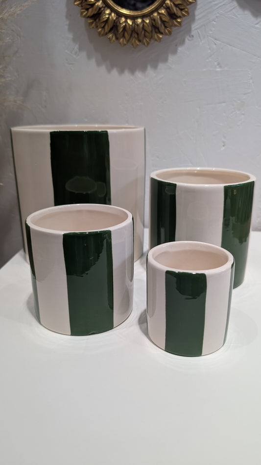 Pots à Rayures - Vert & Blanc