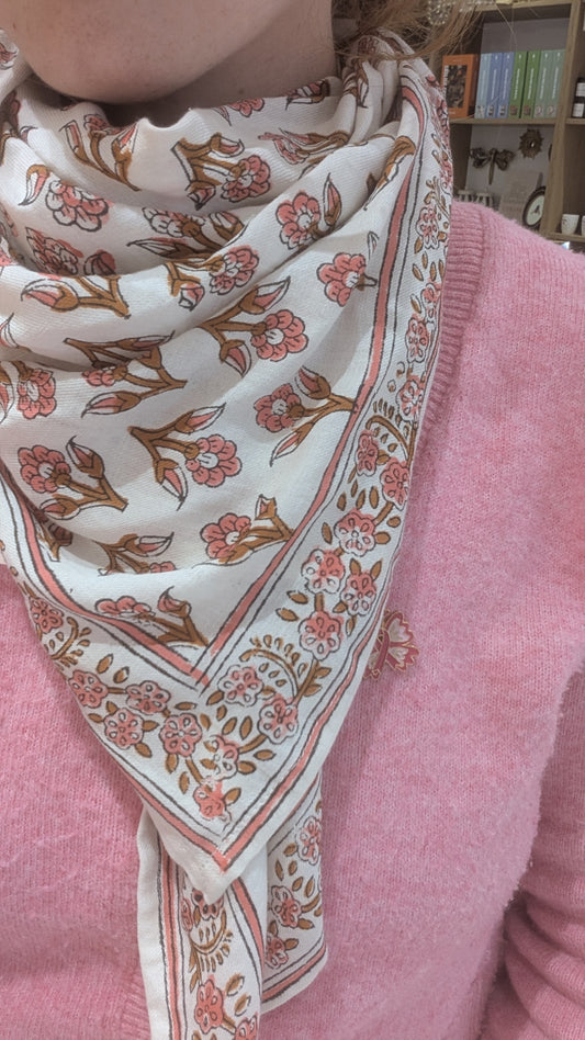 Foulard - Grand format - Blanc & Rose