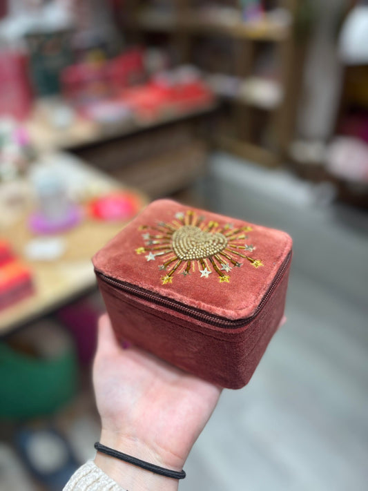 Boîte à Bijoux en Velours avec Perles – Rectangulaire Orange | Maison LILO