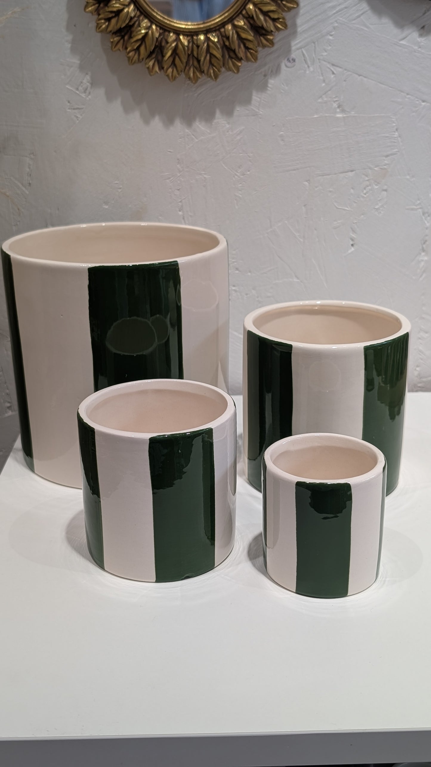 Pots à Rayures - Vert & Blanc