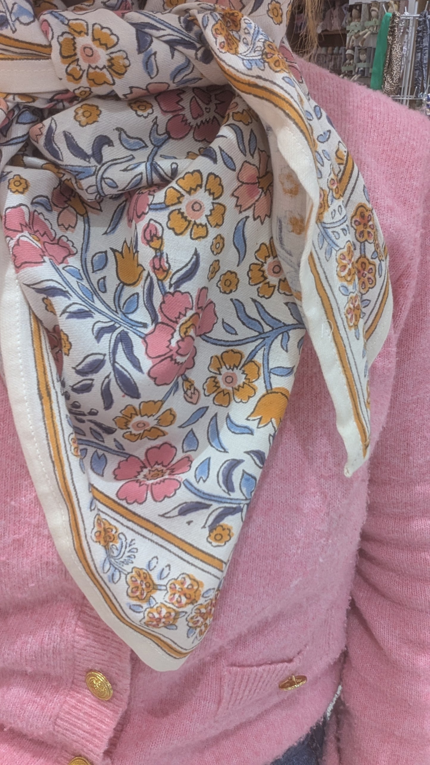 Foulard - Grand format - Blanc & Orange/Rose