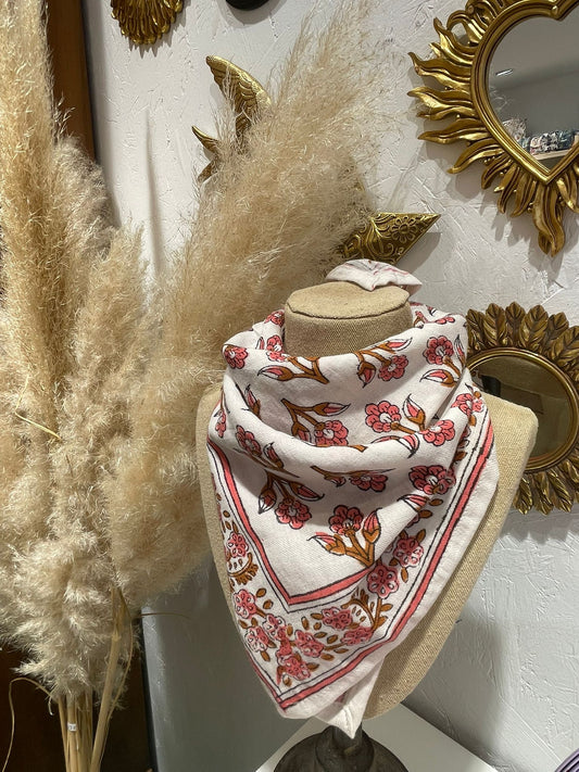 Foulard - Petit format - Blanc & Rose
