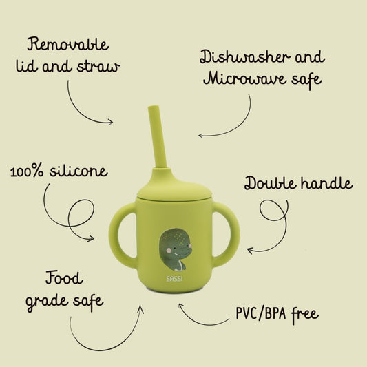 Tasse d'apprentissage en silicone - Cracky le dinosaure
