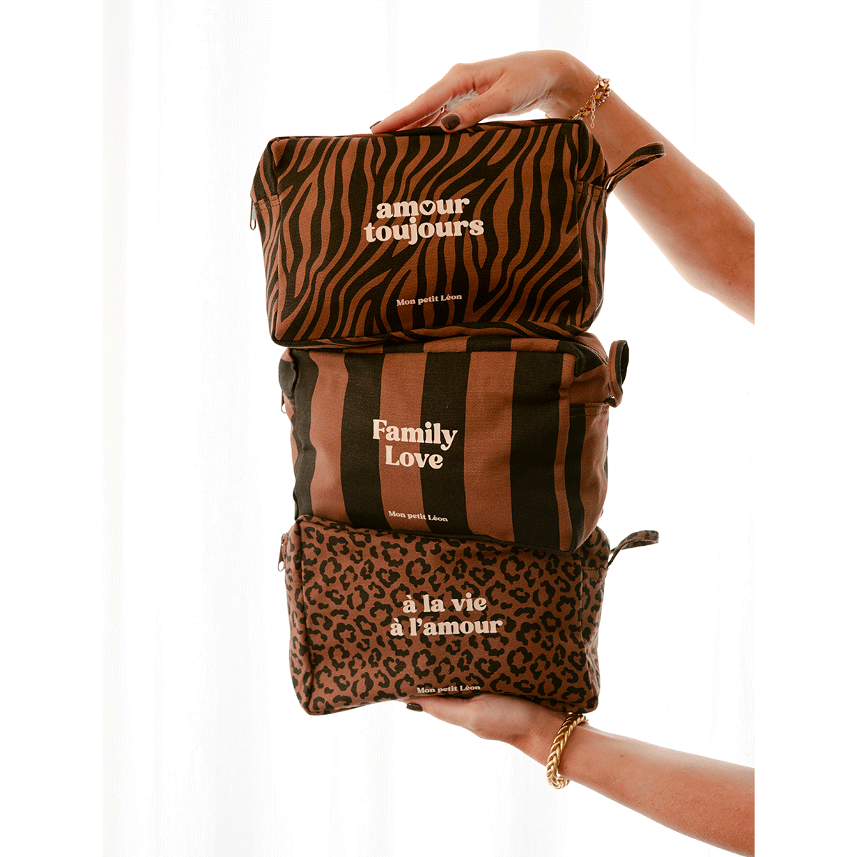 Trousse de toilette coton - Zèbre foncé, Amour toujours